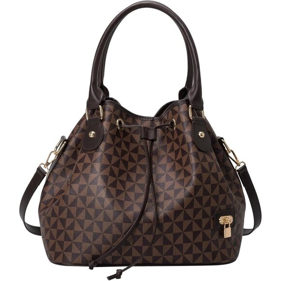 🆕Women Brown Designer Bucket Shoulder Bag Fashion Top-Handle Drawstring Handbag - Picture 1 of 8